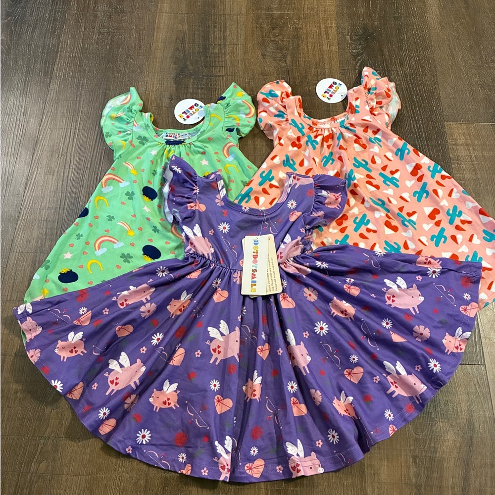 NWT Dot Dot Smile Dresses/3-St Patrick’s Rainbow Pot o Gold, Pigs Fly, Cactus